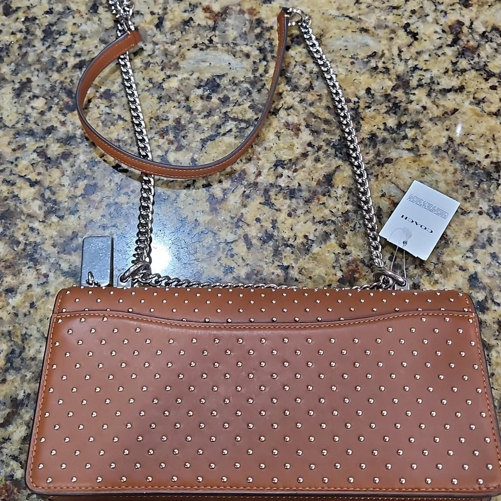 NWT Coach Klare‎ Envelope Crossbody Bag With Silver Rivets 2 Way Chain Strap